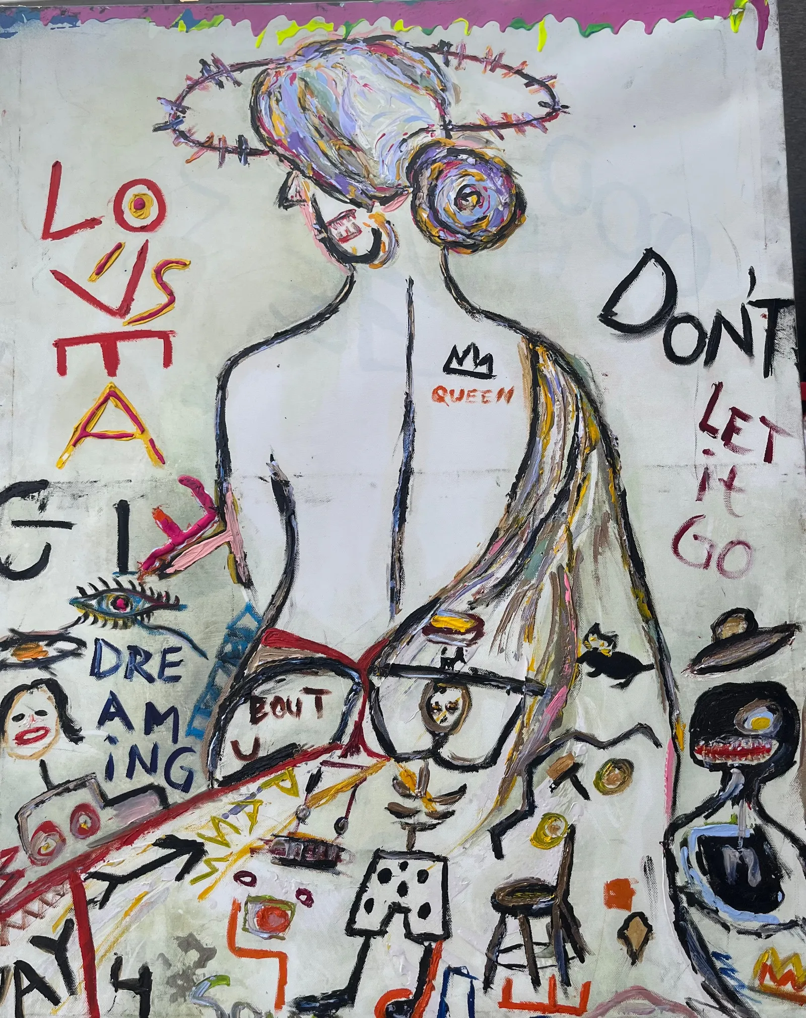 Don't Let It Go, oil and oil stick on canvas, 24 x 30 in / 61 x 76 cm