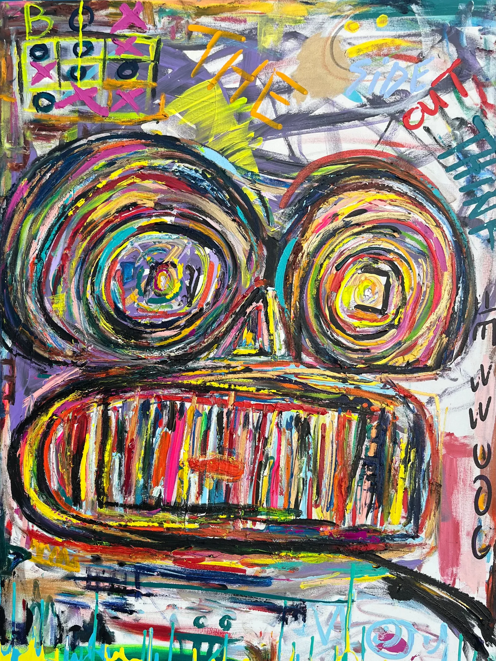 Outside the Box, acrylic and oil stick on canvas, 24 x 32 in / 61 x 81 cm