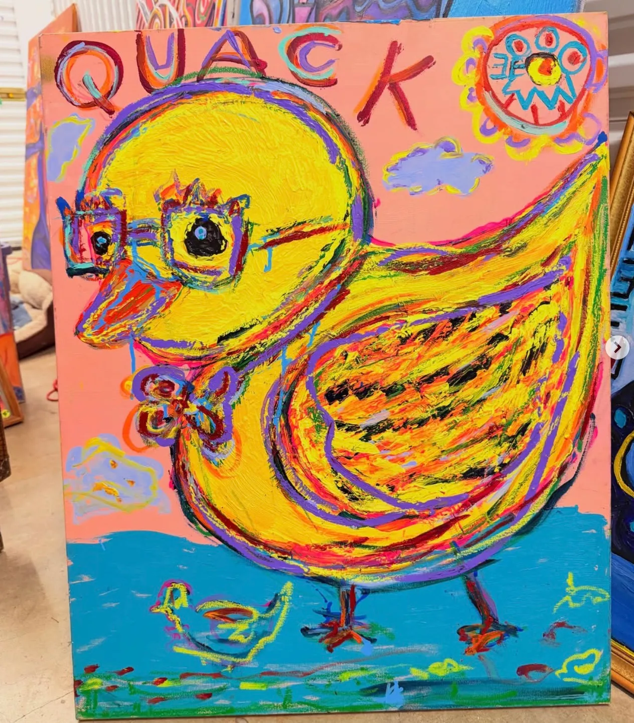 Quack, acrylic and oil stick on canvas, 30 x 36 in / 76 x 91 cm