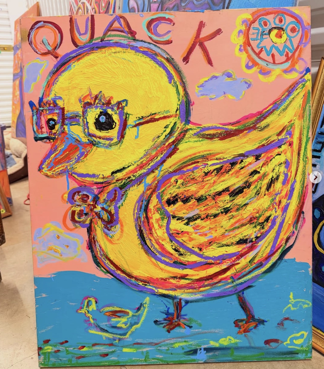 Quack, acrylic and oil stick on canvas, 76 x 91 cm